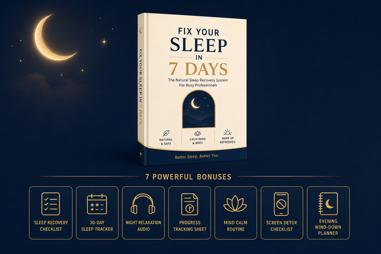 All 7 bonuses bundled with the Fix Your Sleep in 7 Days ebook
